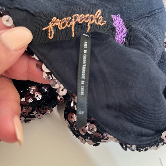 Free People Mini Dress Size S Black Sequin Disco Bell Sleeve Whimsigoth Party - Picture 6 of 8